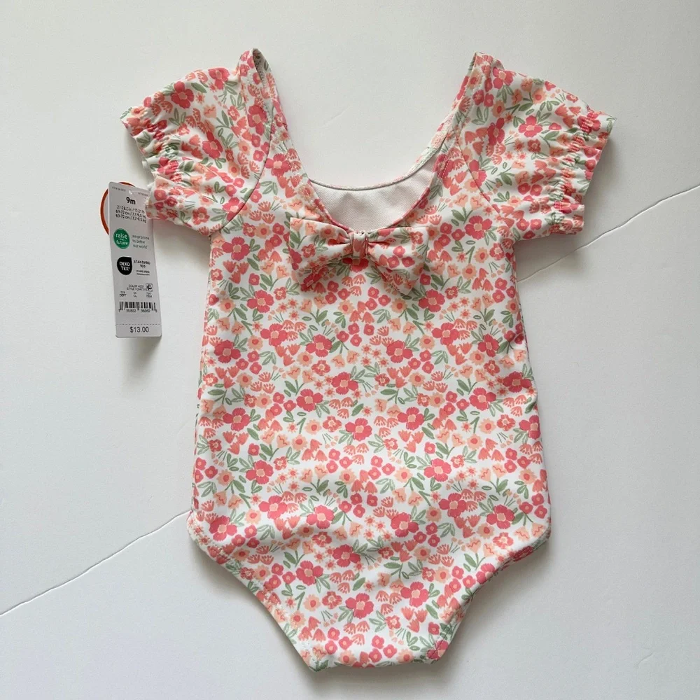 NWT Carter's Baby Girl Bathing Suit Size 9M Floral Bow